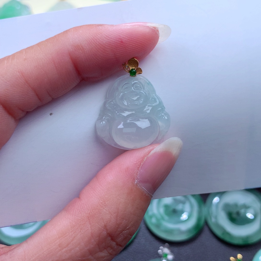 翡翠吊坠(不含链)18K金镶嵌