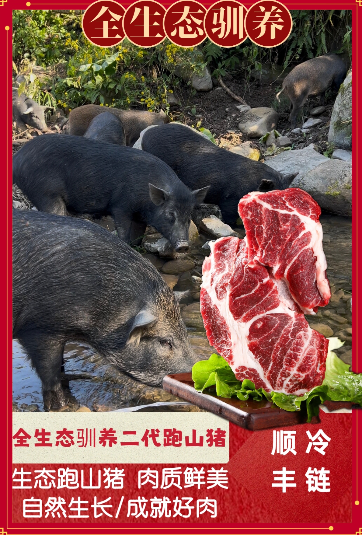 1号链接全生态驯养二代跑山猪  五花带排猪肉
