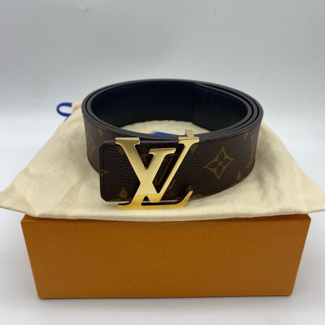 99新 LouisVuitton/路易威登 100码金扣老花双面皮带13524531