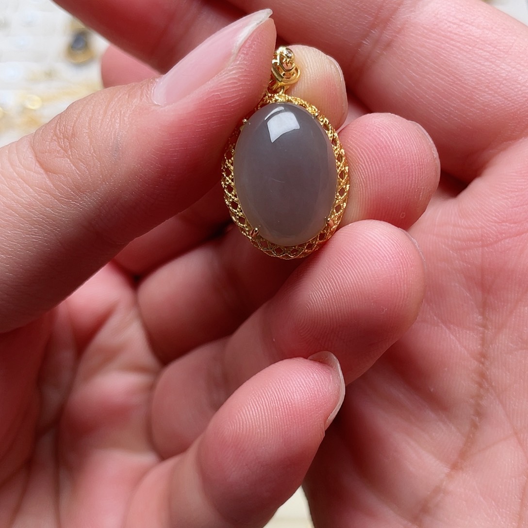 和田玉吊坠银S925镶嵌