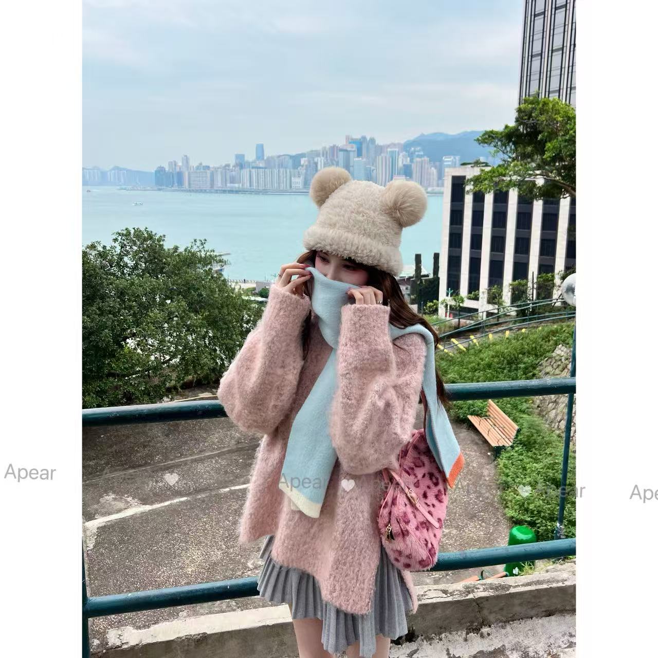 Apear♥空格南港~韩版宽松百搭显瘦设计感小众前短后长套头毛衣