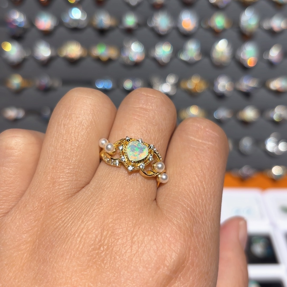 欧泊戒指银S925镶嵌欧泊戒指