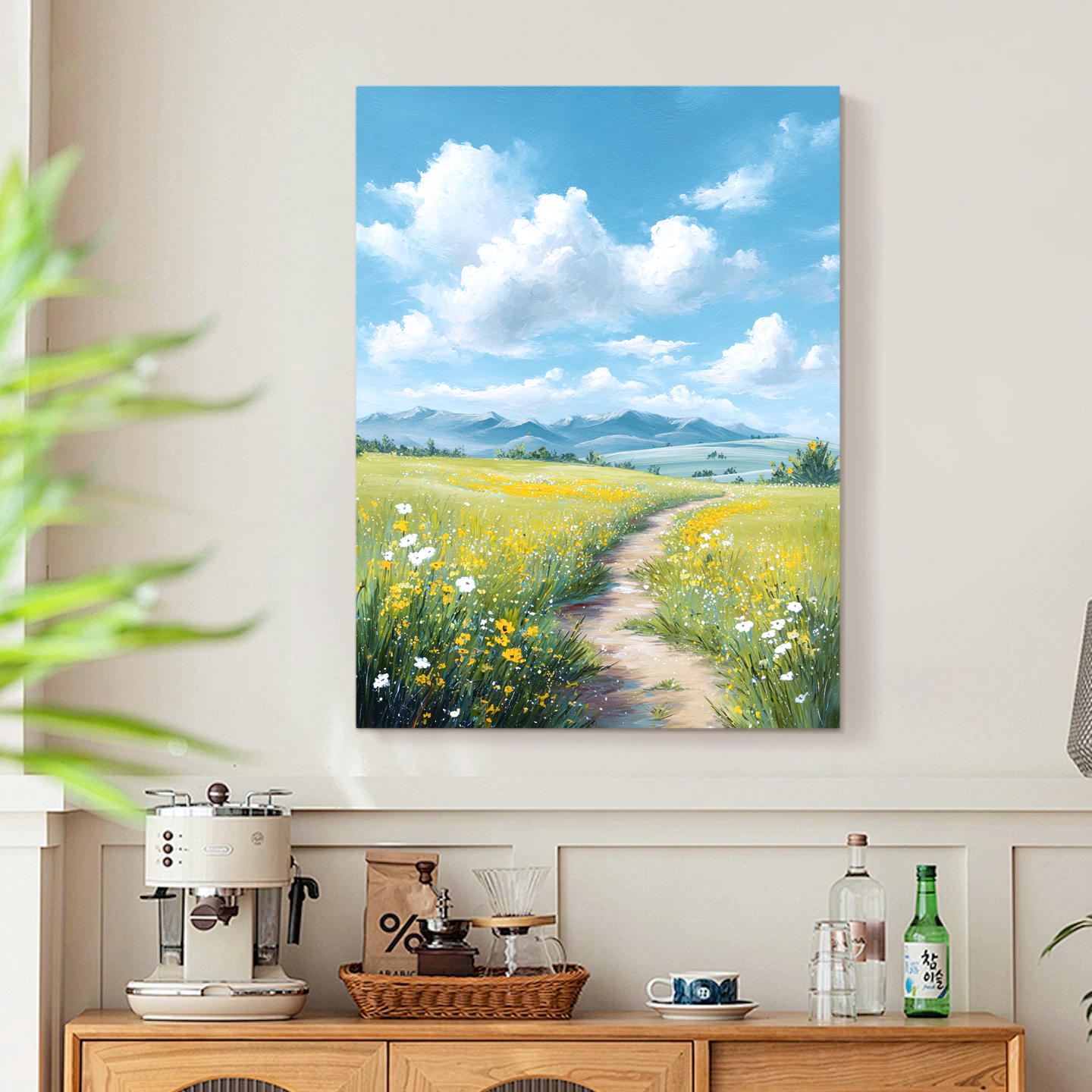 纯手绘油画《繁花漫径》现代风景装饰画客厅沙发餐厅小雏菊花卉挂画