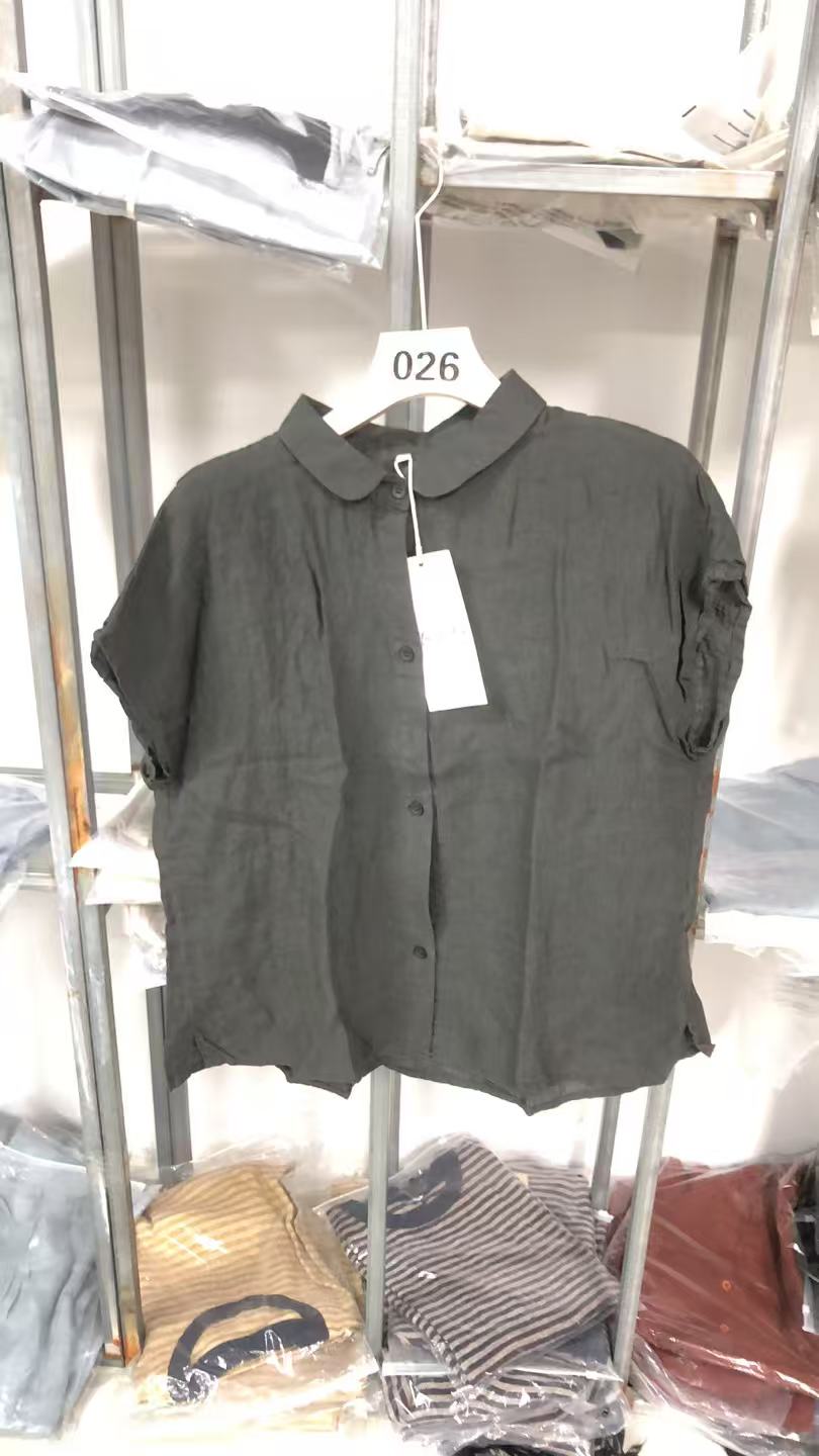 娃娃领纯色夏季薄款短袖做旧衬衫简约砂洗麻半袖139A250510