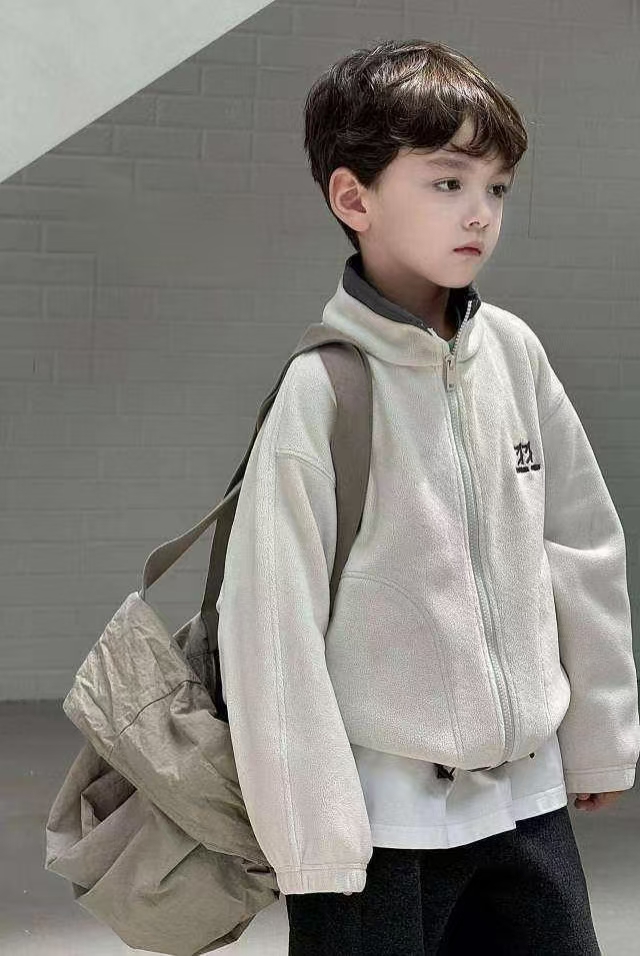 25冬款米灰色摇粒绒外套88020韩版儿童时尚潮流百搭休闲个性舒适