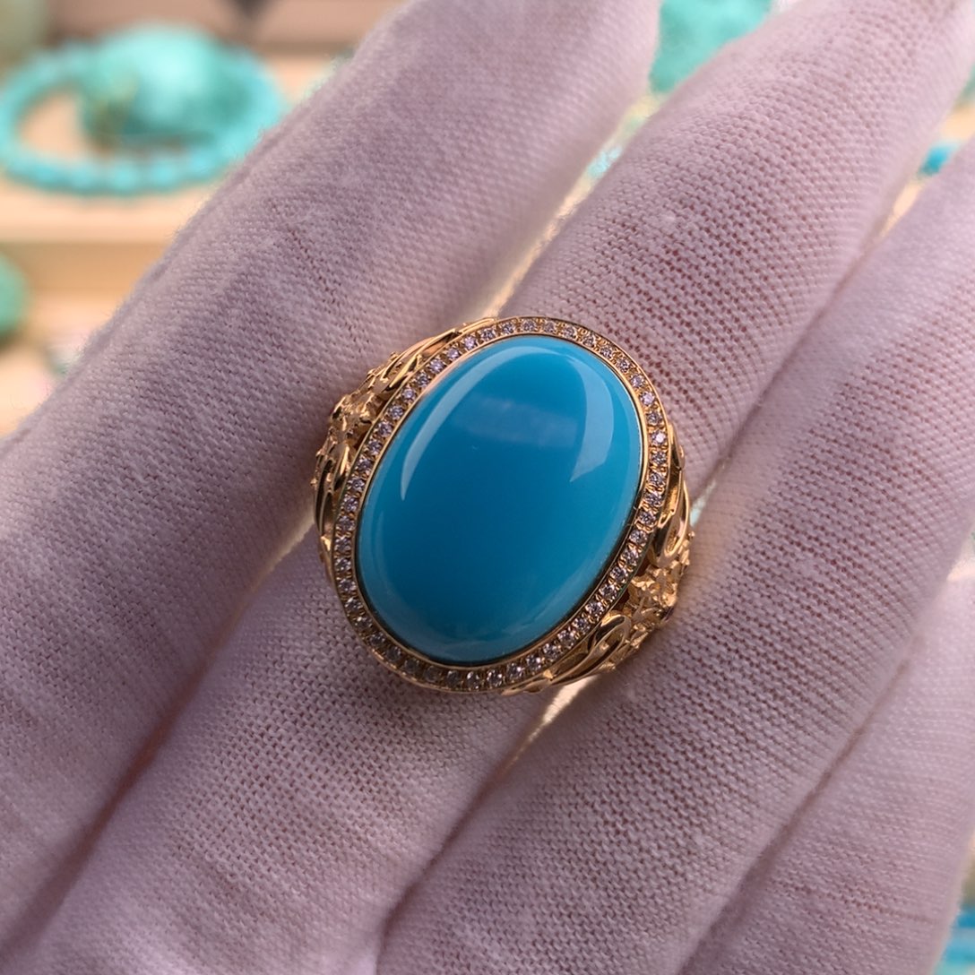 绿松石珠宝奇石18K金镶嵌