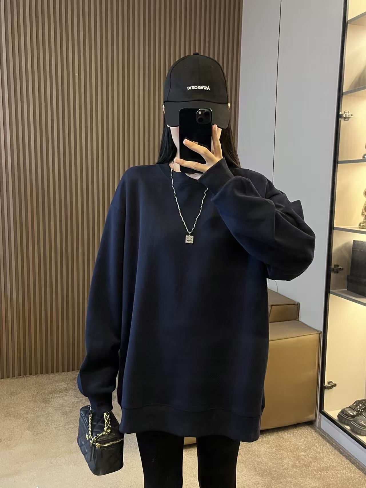 净版款宽松大板男女同款印花圆领卫衣女秋冬款加绒加厚上衣