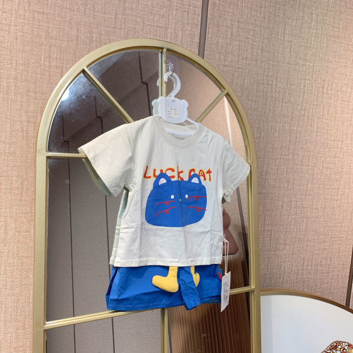 AB440    宝宝蓝色短袖短裤套装  夏款