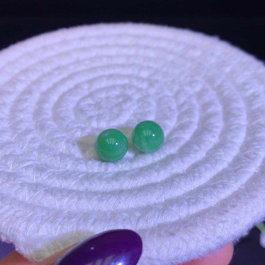 散珠翡翠天然缅甸翡翠单珠卡9.1一对辣阳色