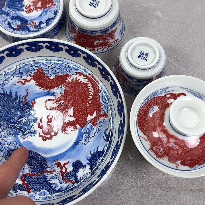 杯双龙戏珠5件套景德镇