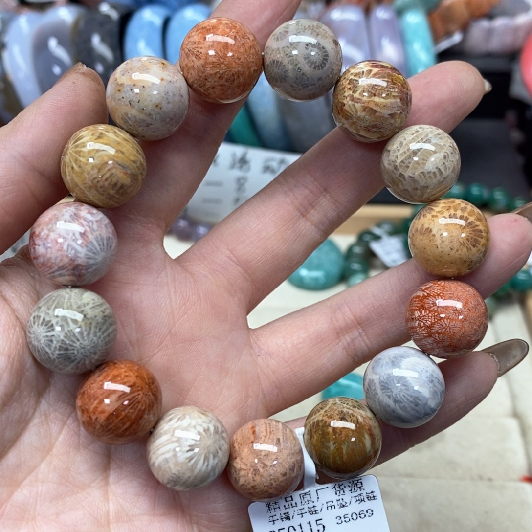 硅化珊瑚（珊瑚玉）手链未镶嵌我***肉482