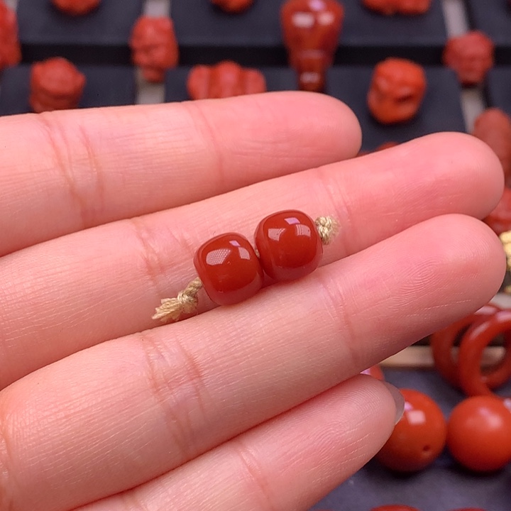 南红玛瑙未镶嵌老型对珠8.7MM