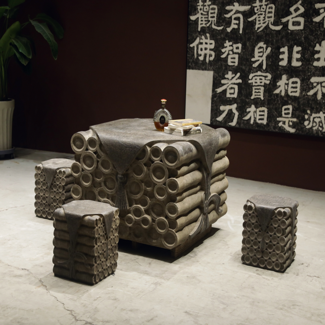 石雕石器 竹节工石桌