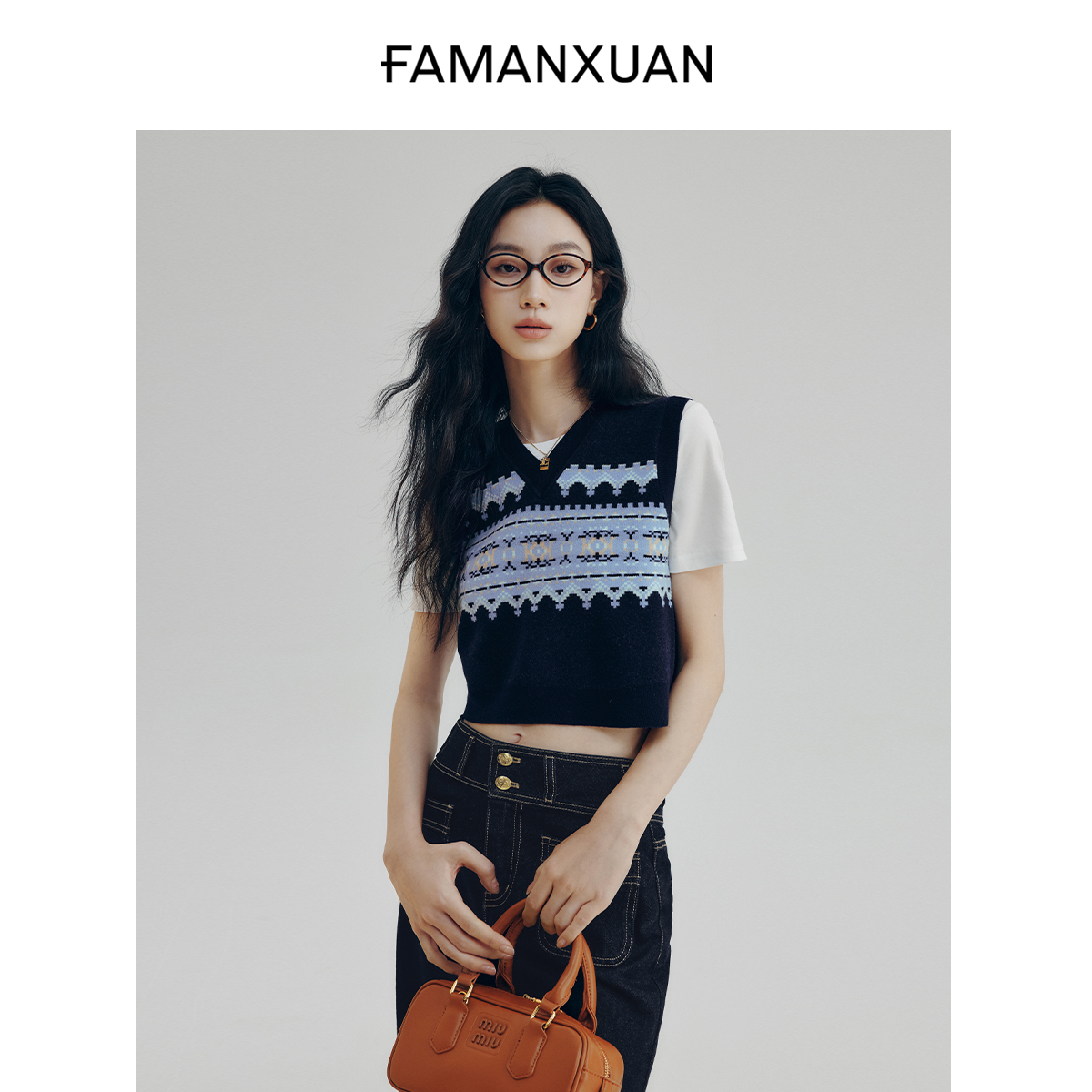 【陈大可专属】法曼萱V领羊毛针织马甲女2025年春无袖针织衫女