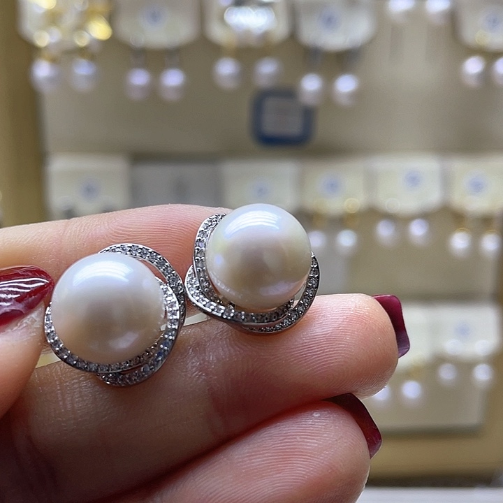淡水珍珠耳饰银S925镶嵌
