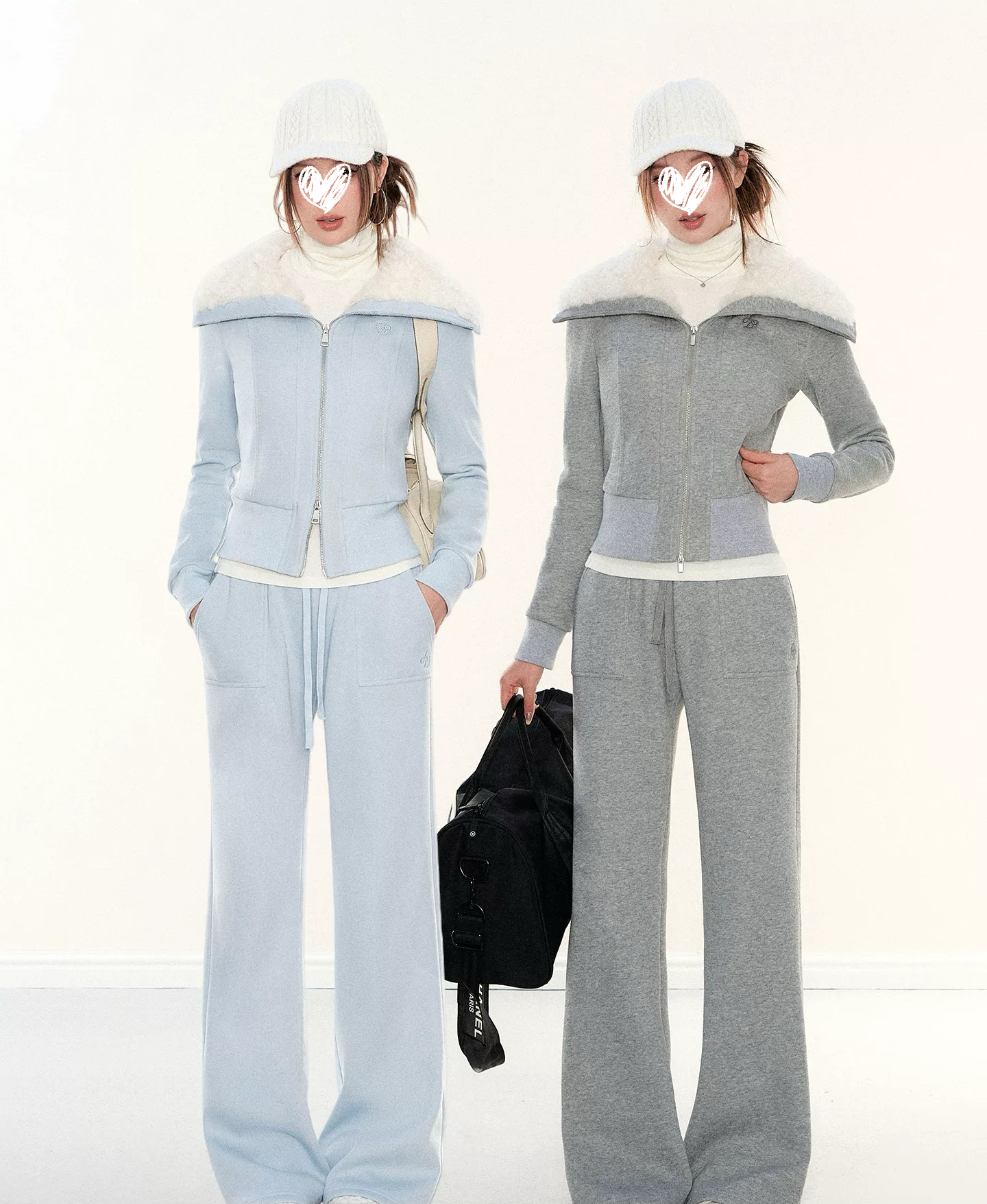 翻领加绒卫衣外套女慵懒休闲卫裤显瘦上衣套装