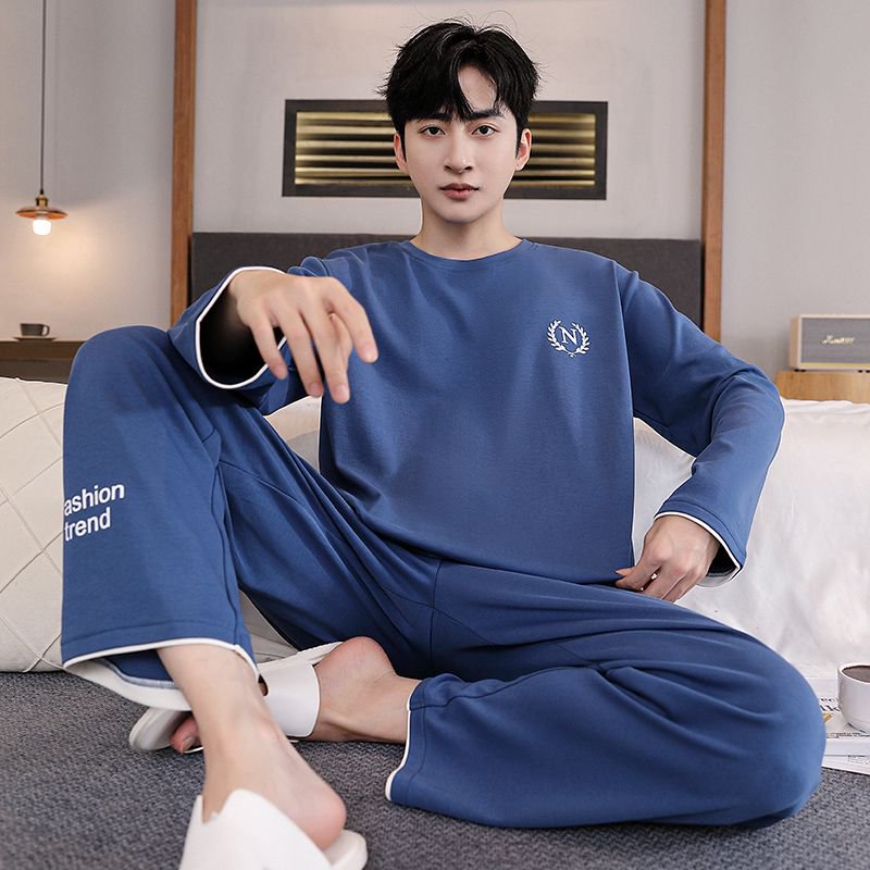 睡衣男士春秋季长袖休闲舒适薄款简约秋冬加大码可外穿家居服套装