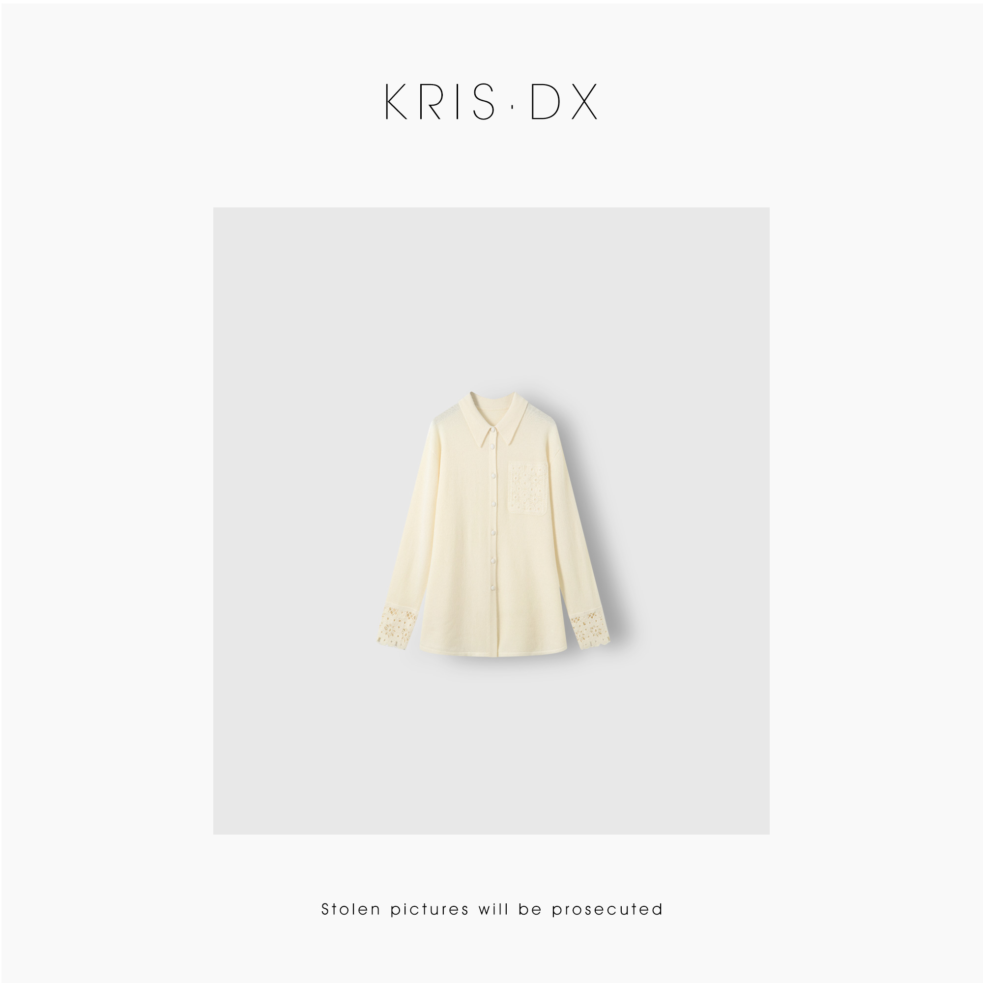 【单行品质女装】气质优雅钩花镂空长袖宽松显瘦翻领针织衫