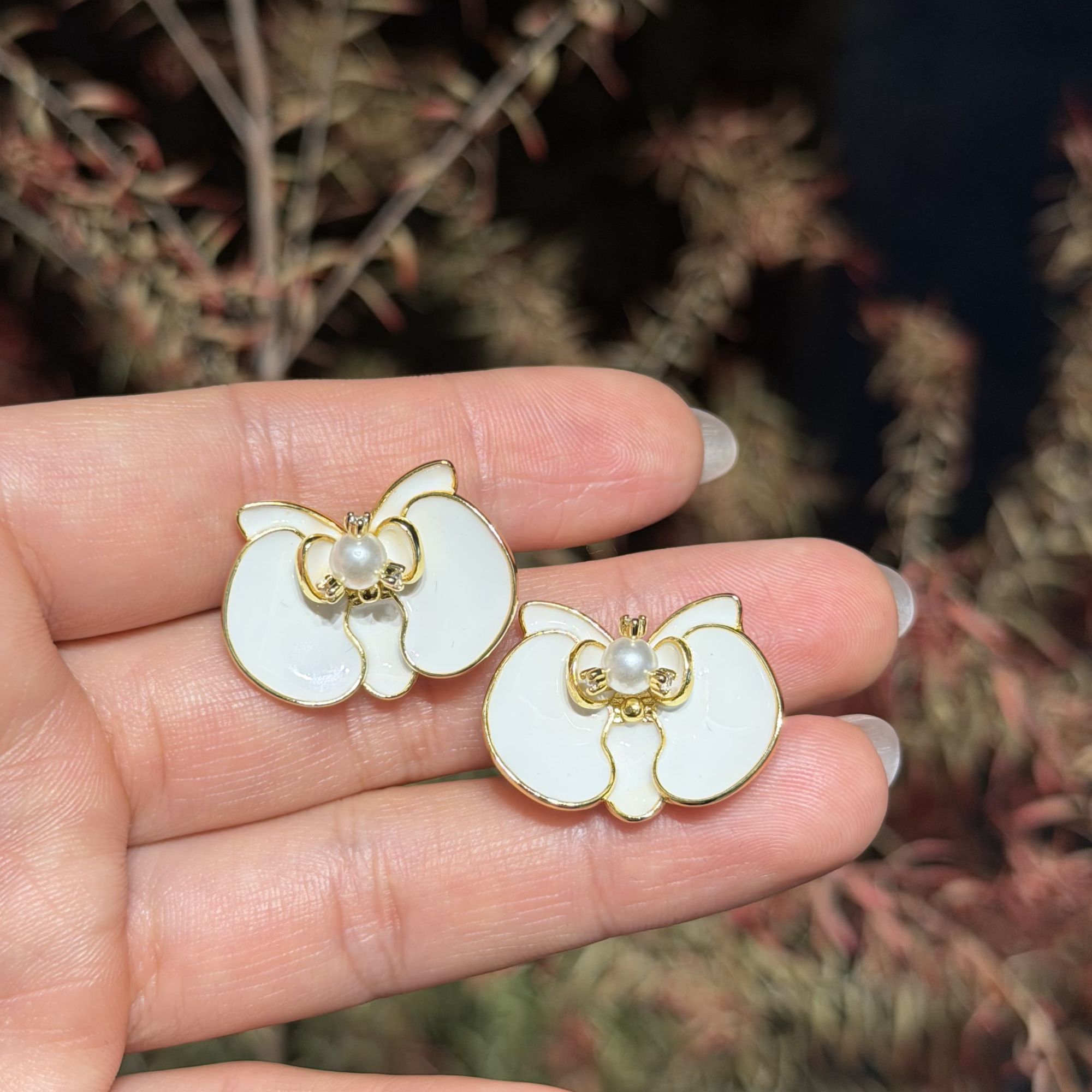 铜合金珐琅耳饰 精致珐琅蝴蝶兰气质耳饰