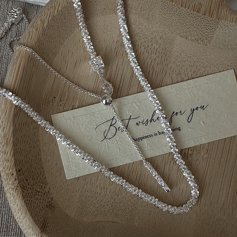 坠链均925银 韩版复古闪光满天星抽拉项链韩系时髦波光粼粼锁骨链