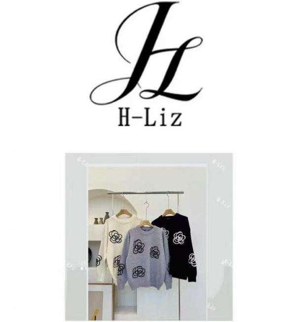 【H-Liz】欧韩时尚秋冬新款圆领山茶花钉珠针织长袖休闲毛衣上衣女