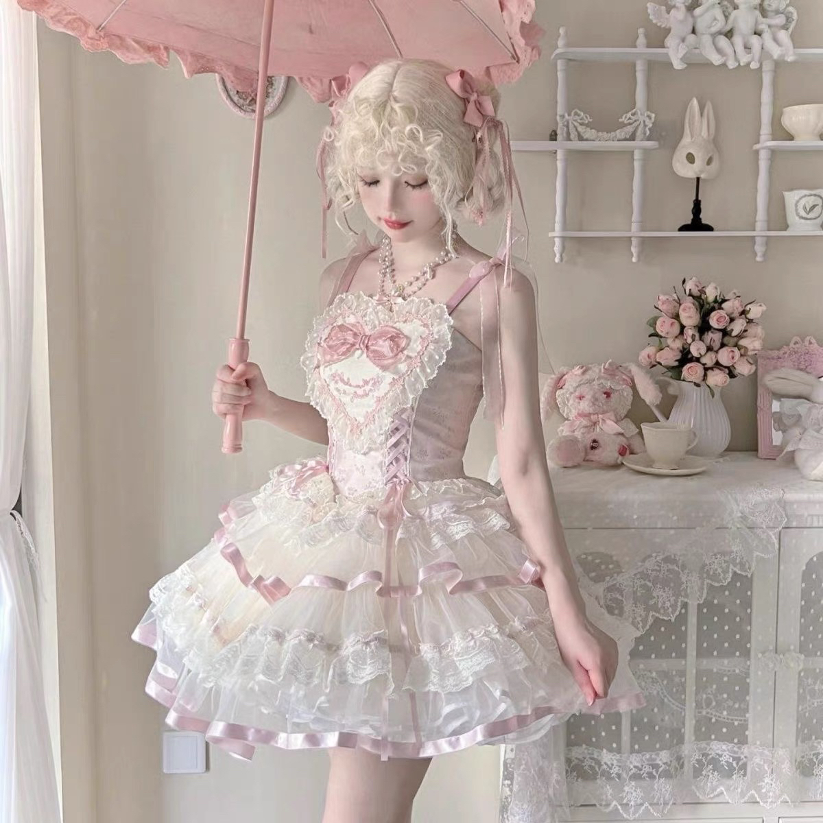 实体店现货 花与珍珠匣丝缎芭蕾纯色生日芭蕾风lolita裙