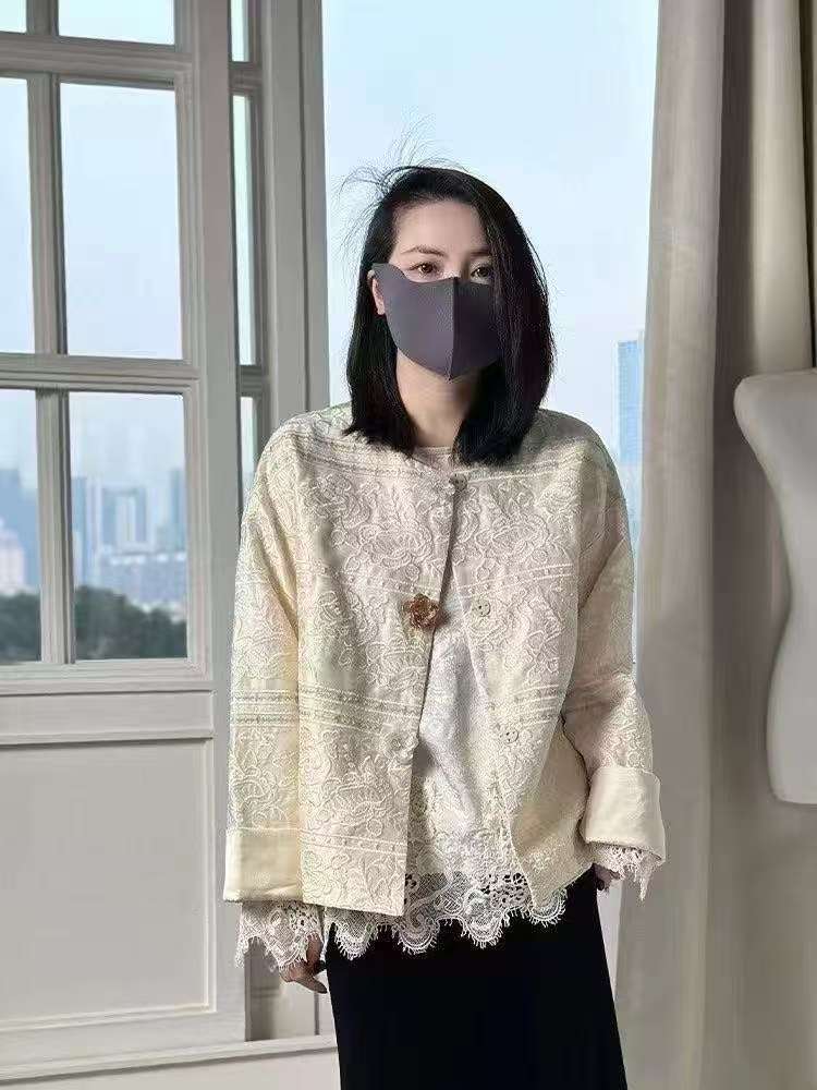 【静静粉丝专享】花卉方领春季新中式刺绣女短外套小香风女装轻奢