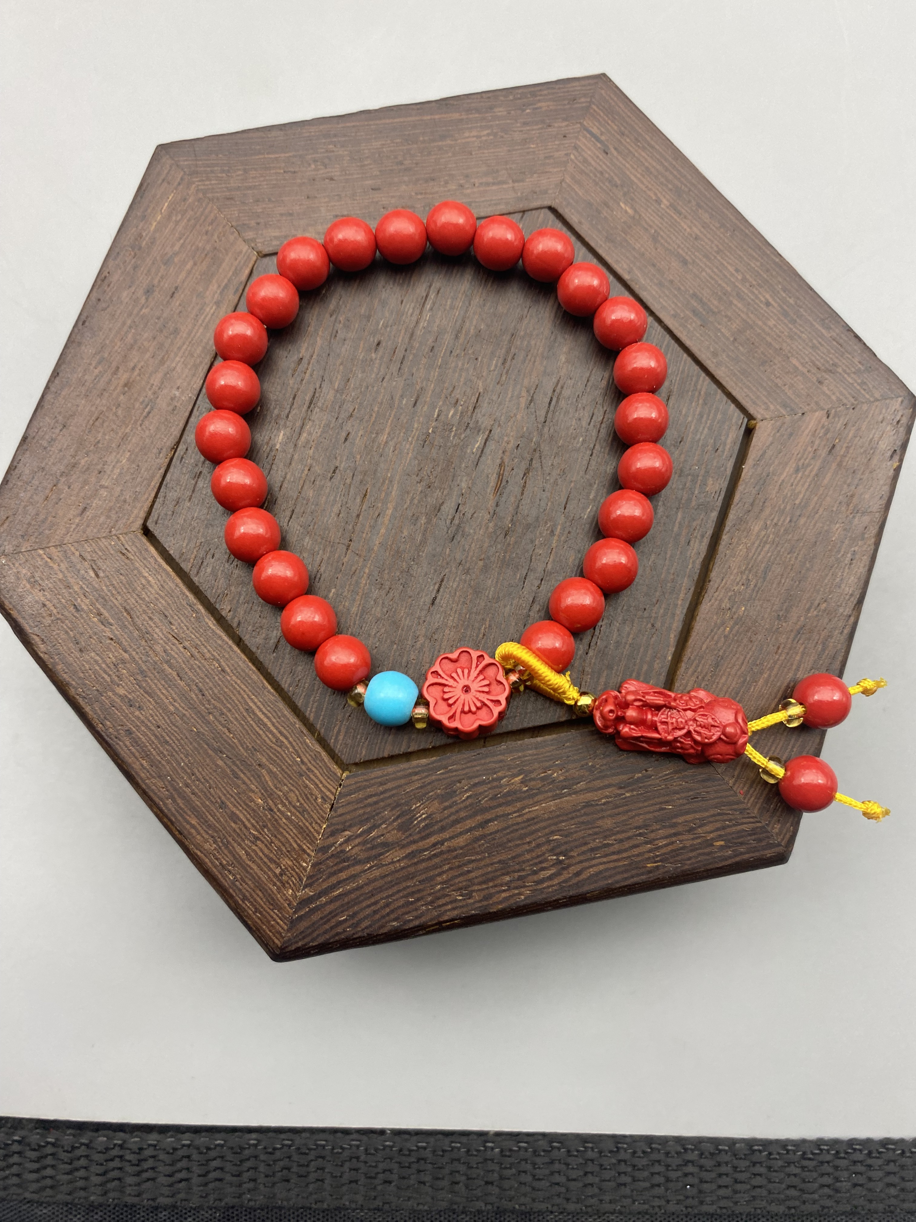 含辰砂工艺品HA348-红色6mm素珠配貔貅提溜单圈手串