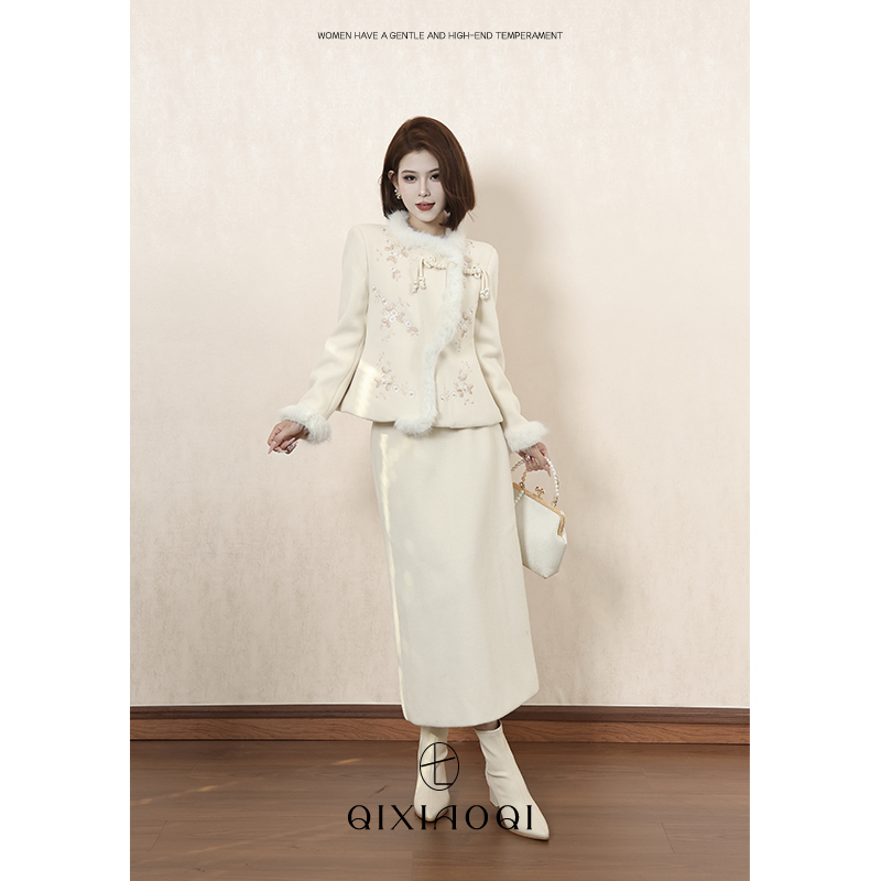 七小七Sicily【踏雪寻梅】气质高级感外套羽绒服+半身裙两件套冬