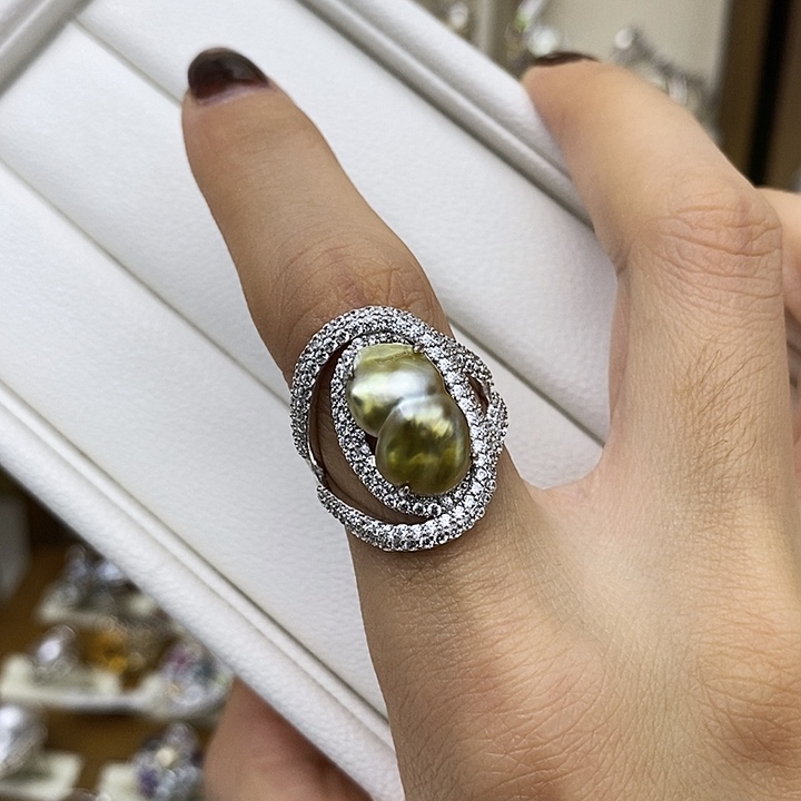 戒圈银S925镶嵌海水珍珠