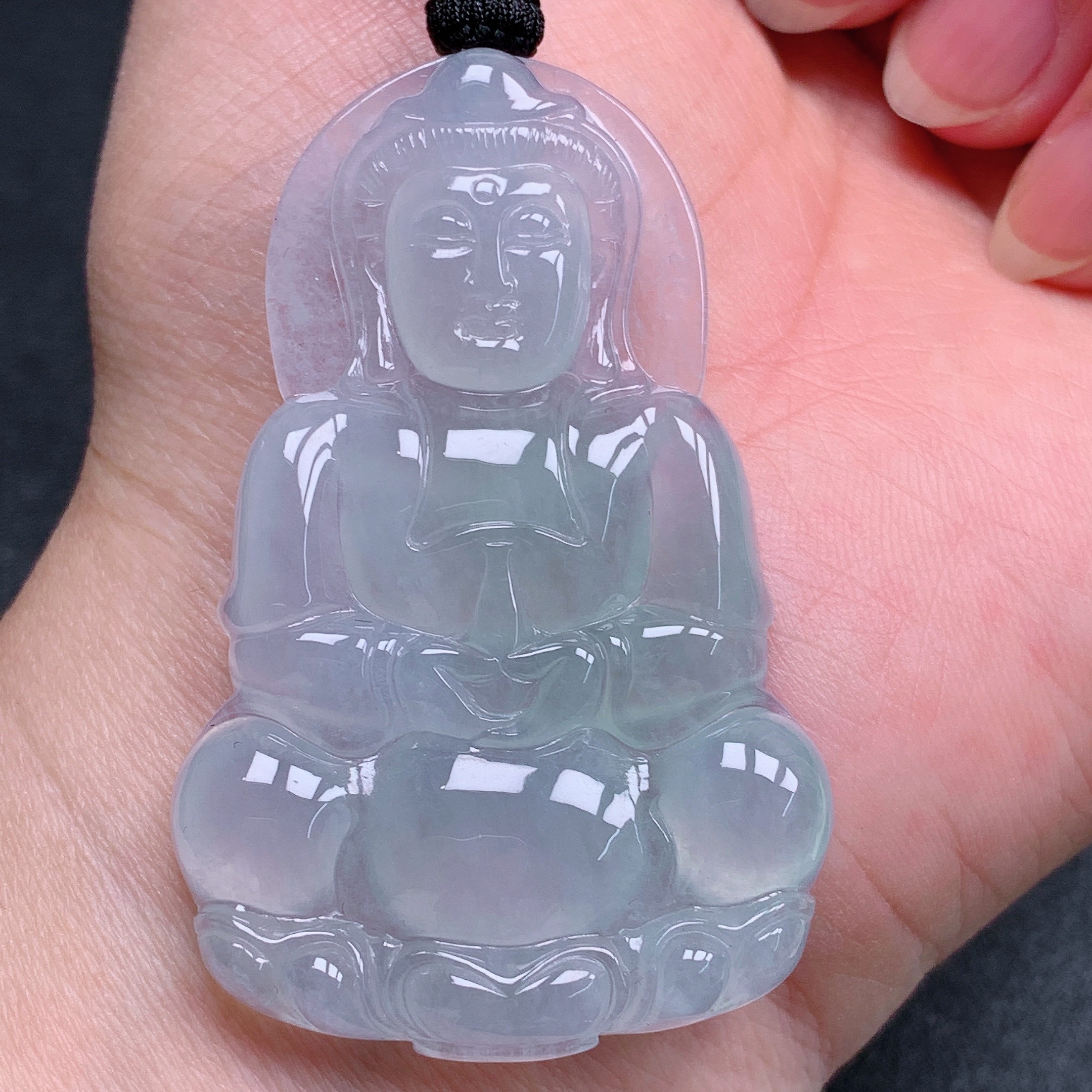 天然缅甸翡翠A货冰晴观音气质精美尺寸52.7+34+5.6  388