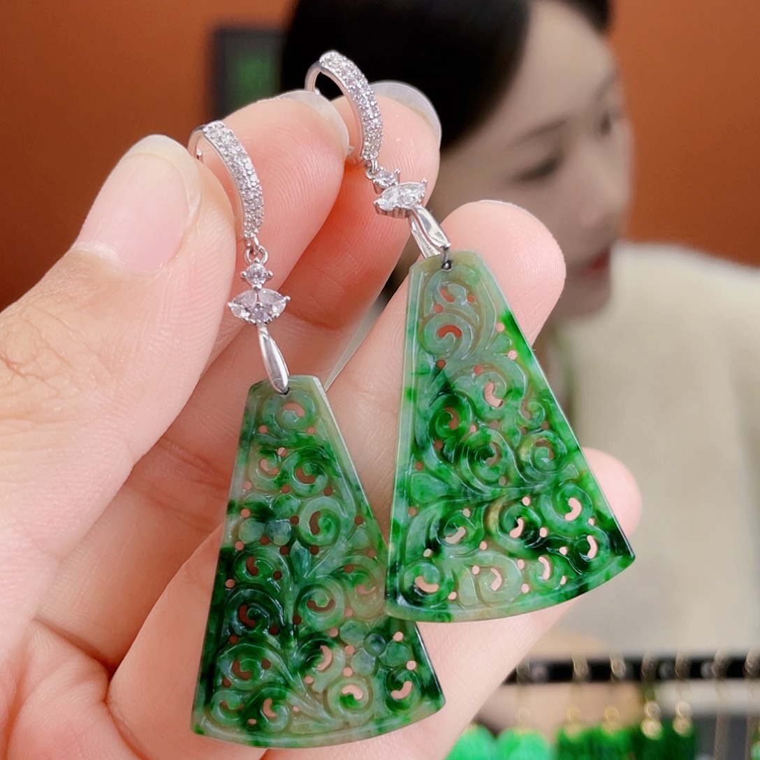 翡翠银S925镶嵌耳饰