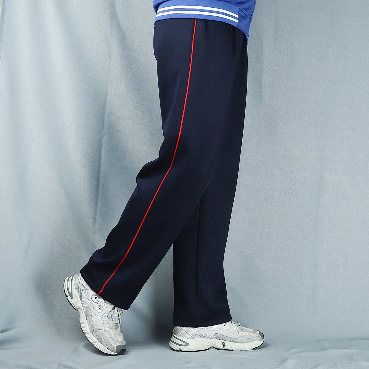 南韩丝藏蓝色细灰条中小学生校服裤子细红条初高中直筒细蓝运动裤