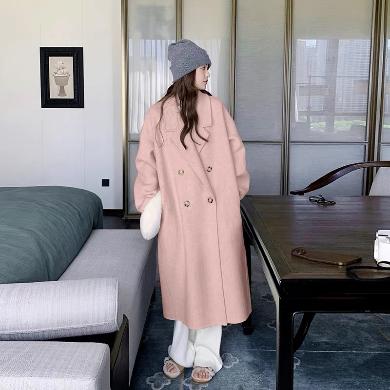 【2】秋冬中长款气质网红极简风加厚女长款洋气毛呢外套