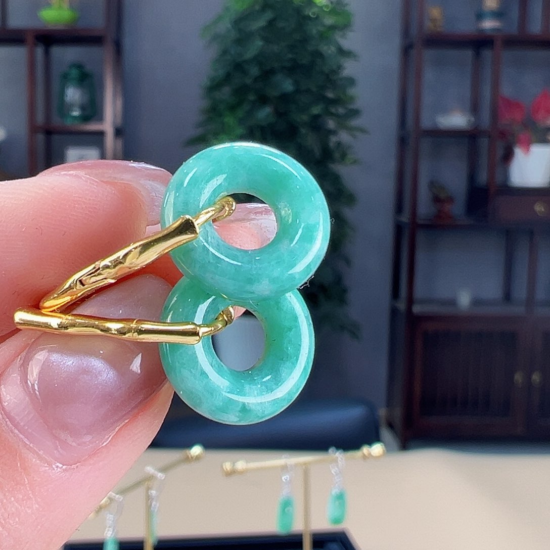 翡翠耳饰银S925镶嵌耳环