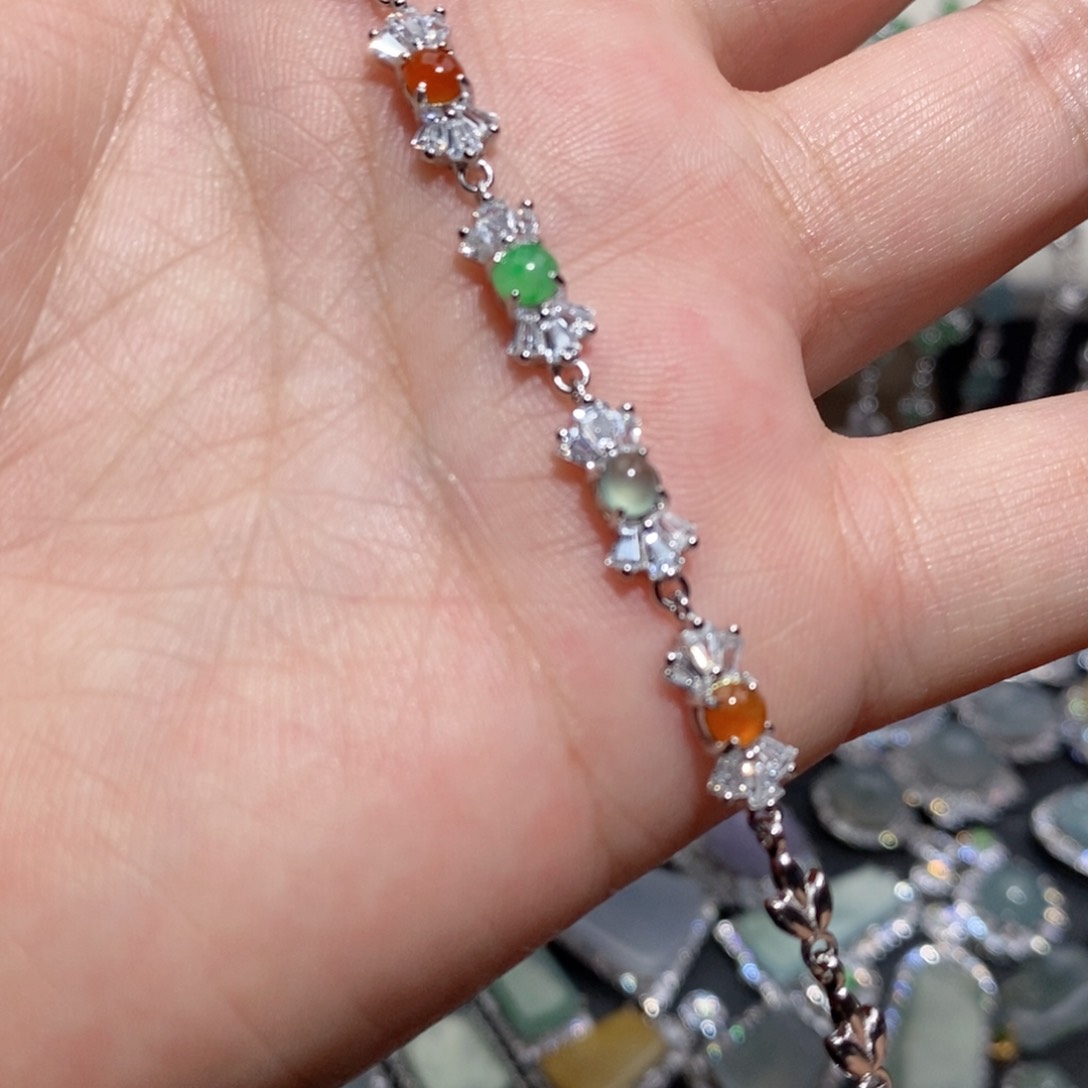 翡翠手链银S925镶嵌k j j ji