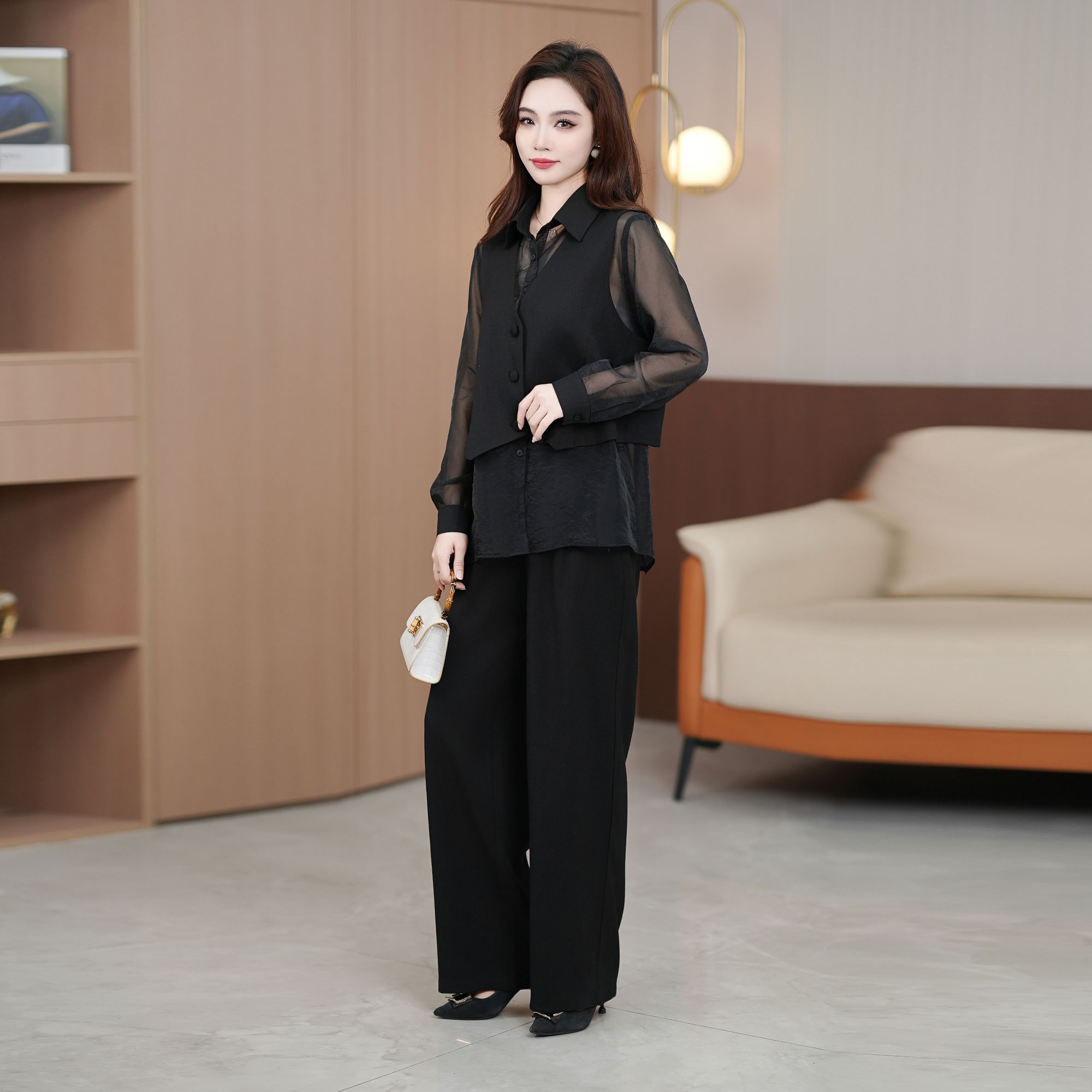 【茹影女装】2025黑色尤莱特穿搭时尚气质显瘦轻奢女士套装