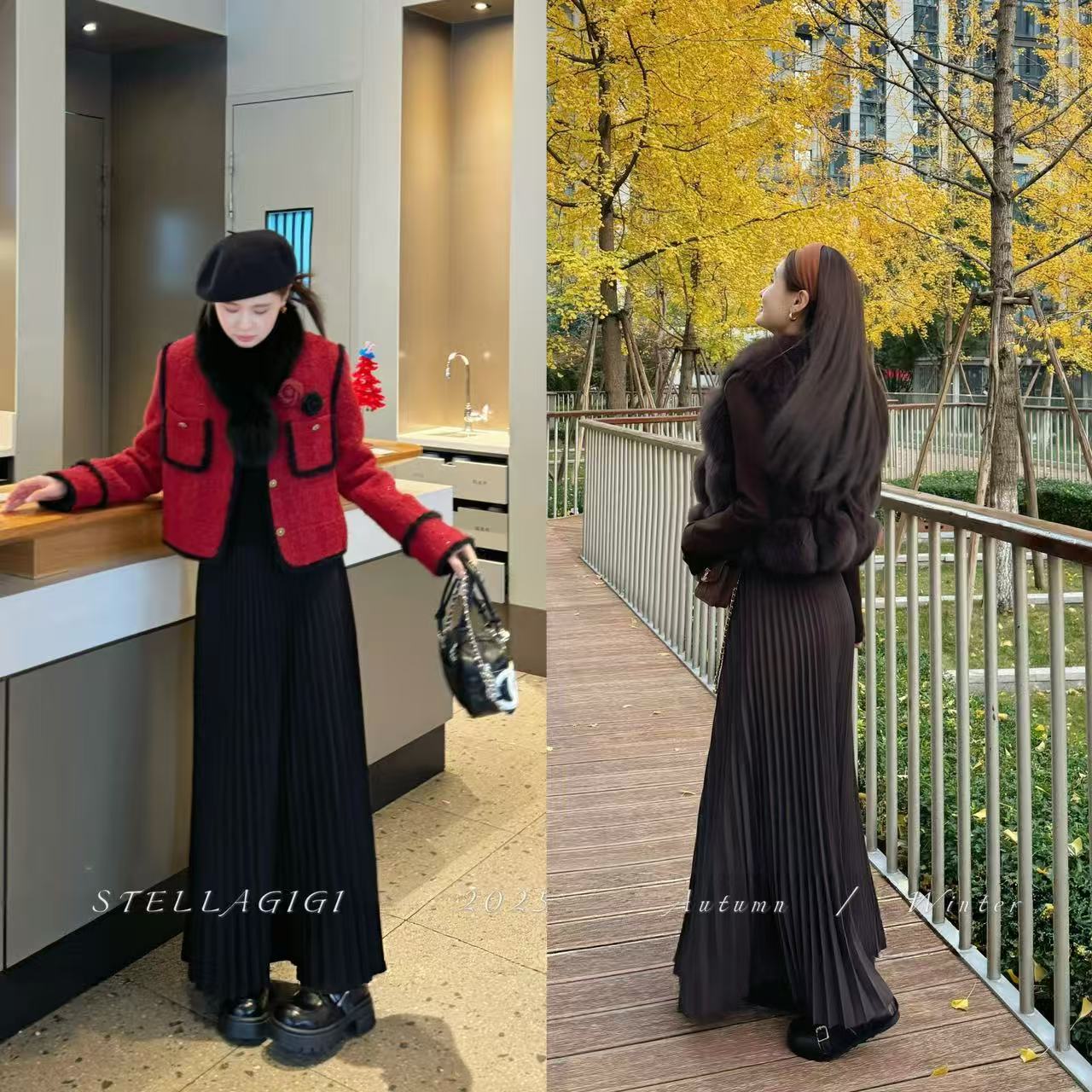 SG / 郭幂幂 AW 首播上新 高级毛绒感纯色百褶半身裙Q-20253006