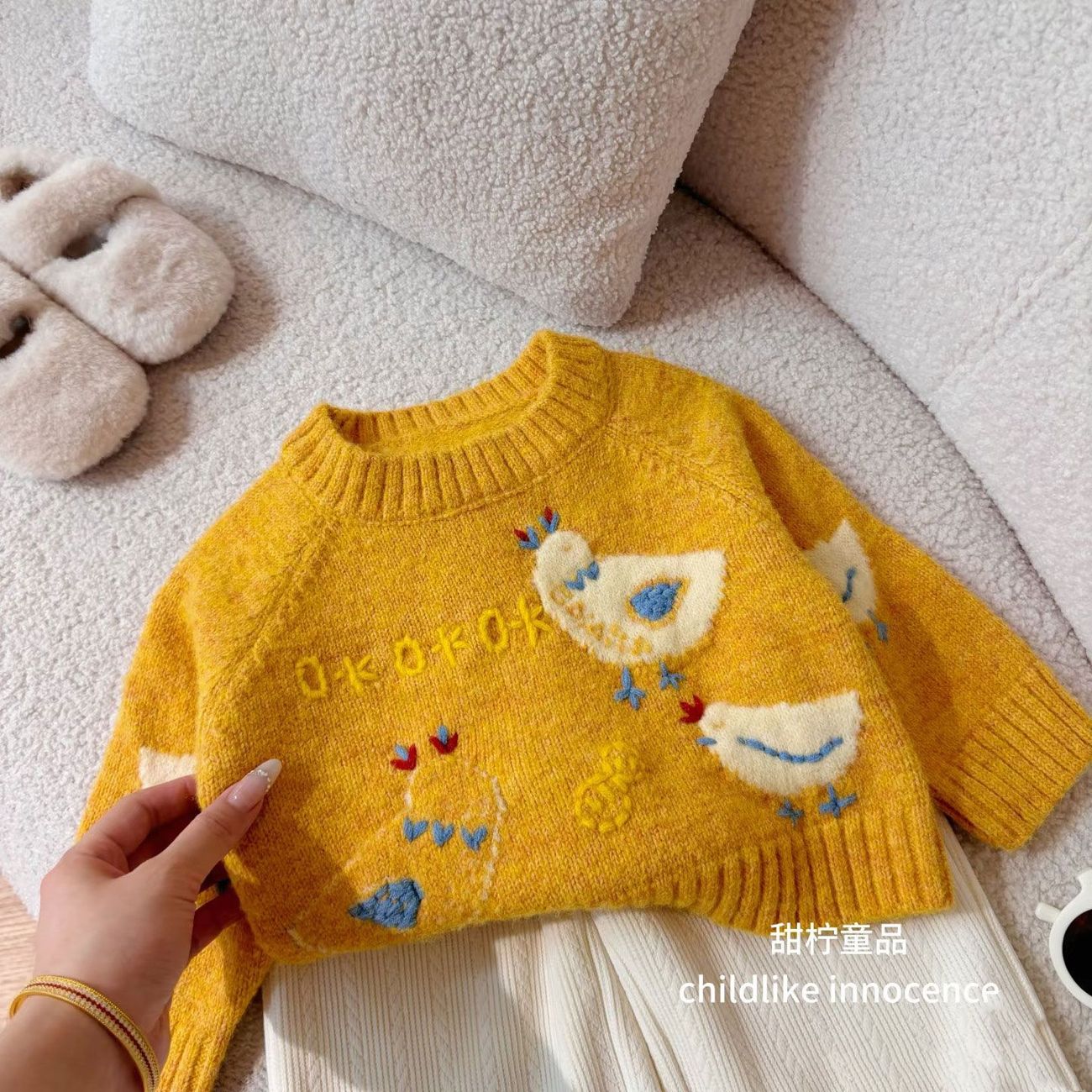 2025秋冬新款儿童软糯保暖套头针织衫韩国童装卡通毛衣男女童上衣
