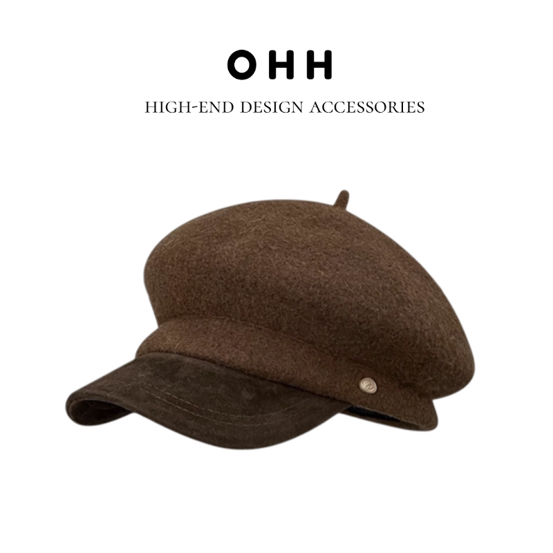 美拉德羊毛呢贝雷帽女秋冬季百搭显脸小八角帽报童画家帽子