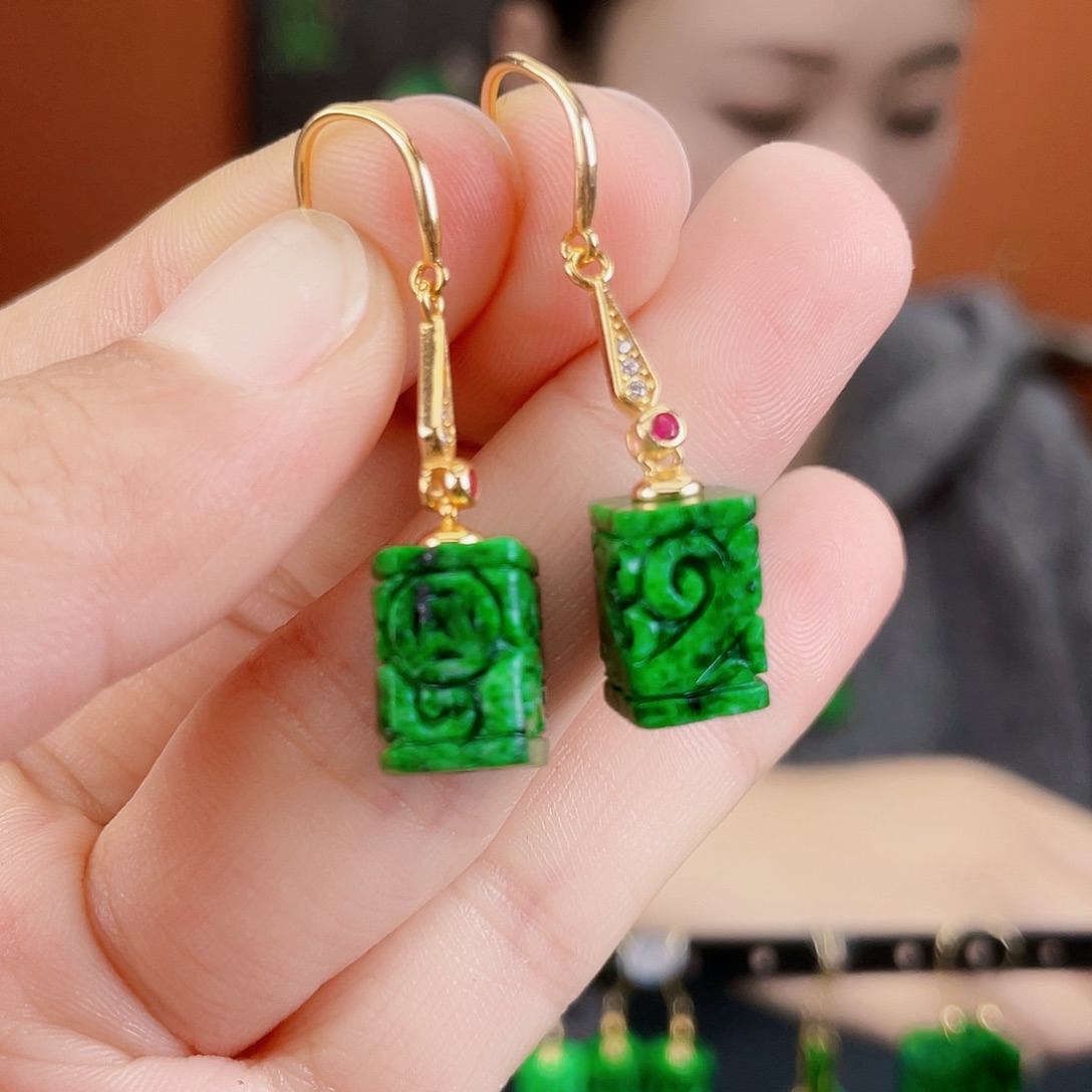 翡翠银S925镶嵌耳饰