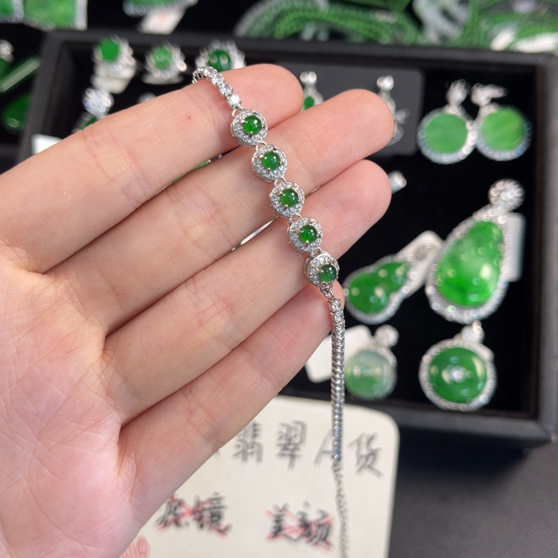 翡翠银S925镶嵌戒指翡翠手链