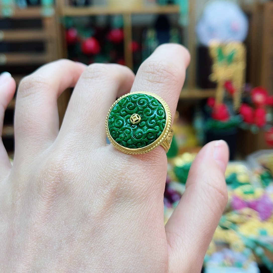 银S925镶嵌戒指翡翠喜****来48小时鉴赏期1