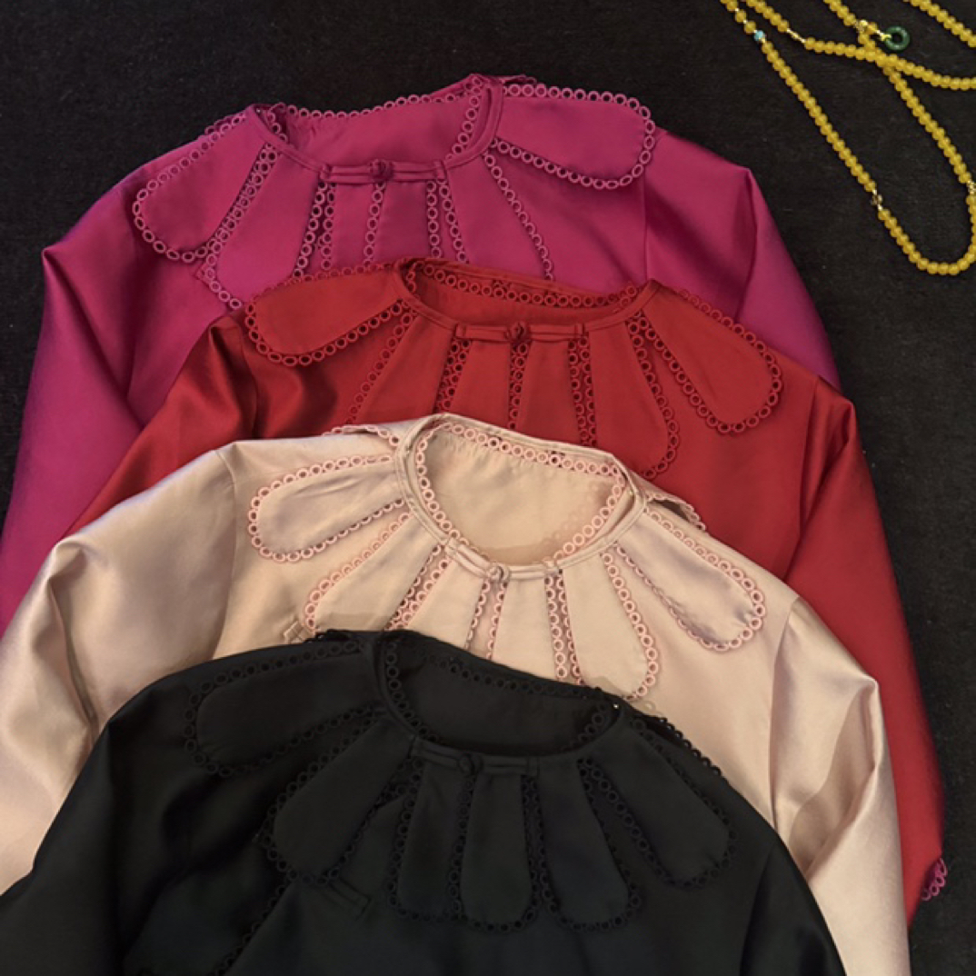 蛋娘专属66225新中式国风提花长袖复古衬衫女宽松上衣