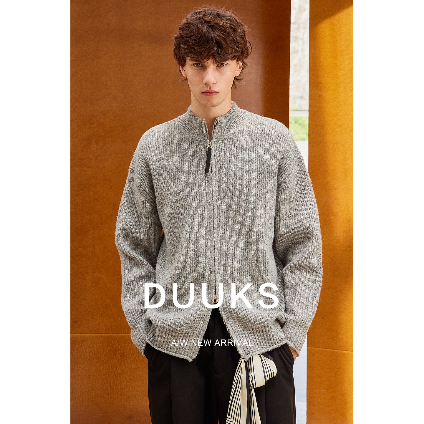 双拉链羊毛坑条针织开衫毛衣外套男款2025新款秋冬季外套潮88018