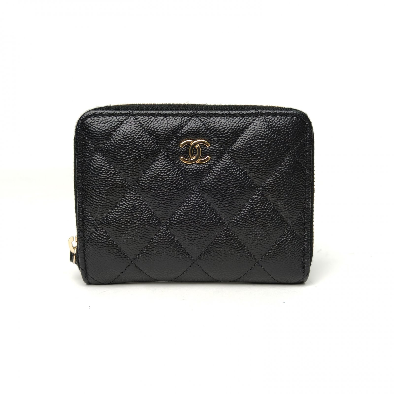 99新 Chanel/香奈儿 汤/P245518593/黑色 镭射标 金扣 拉链 卡包