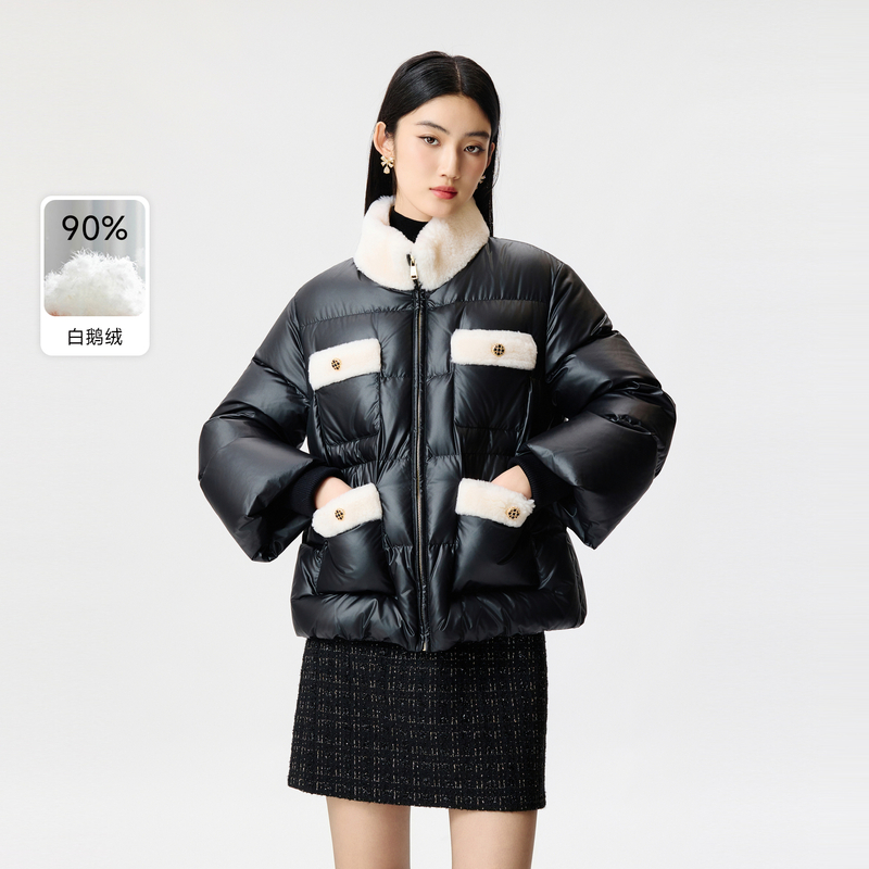 LIME/莱茵冬季高端零压加厚名媛感鹅绒羽绒服黑色LDFD8BOHC001