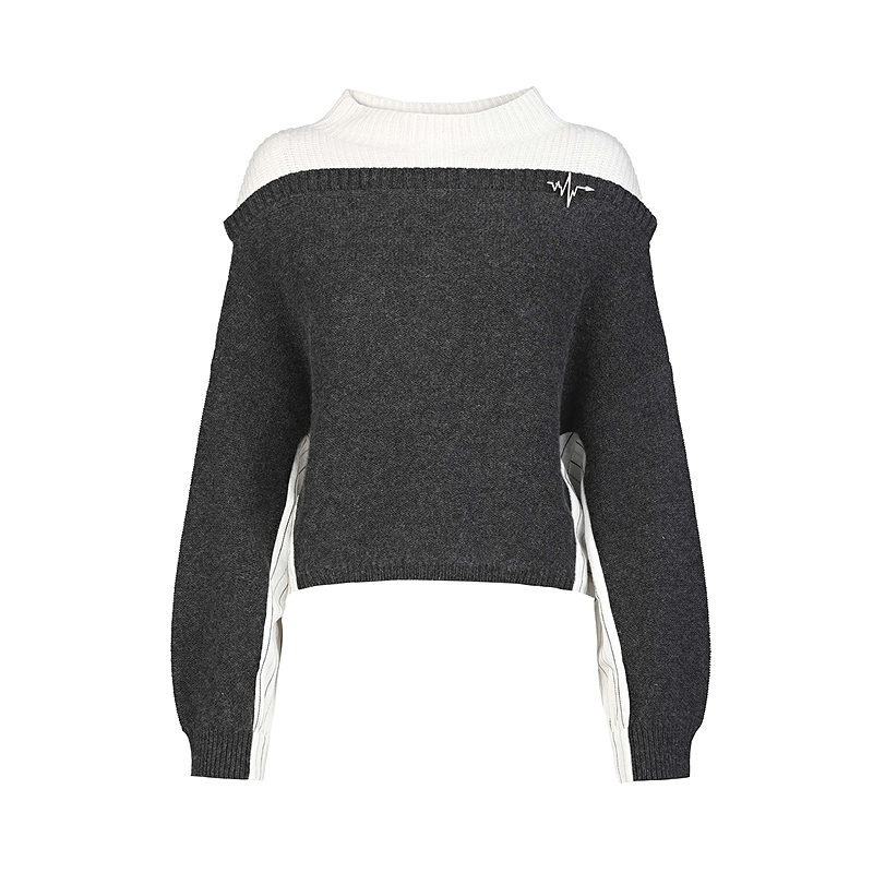 sdeer圣迪奥女装25年新品罗纹圆领撞色拼接条纹针织衫S25483543