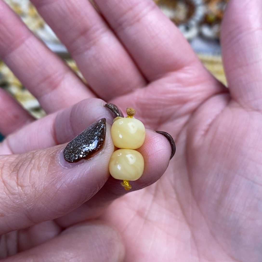 琥珀裸石未镶嵌阿尔卑斯奶白对珠8×7