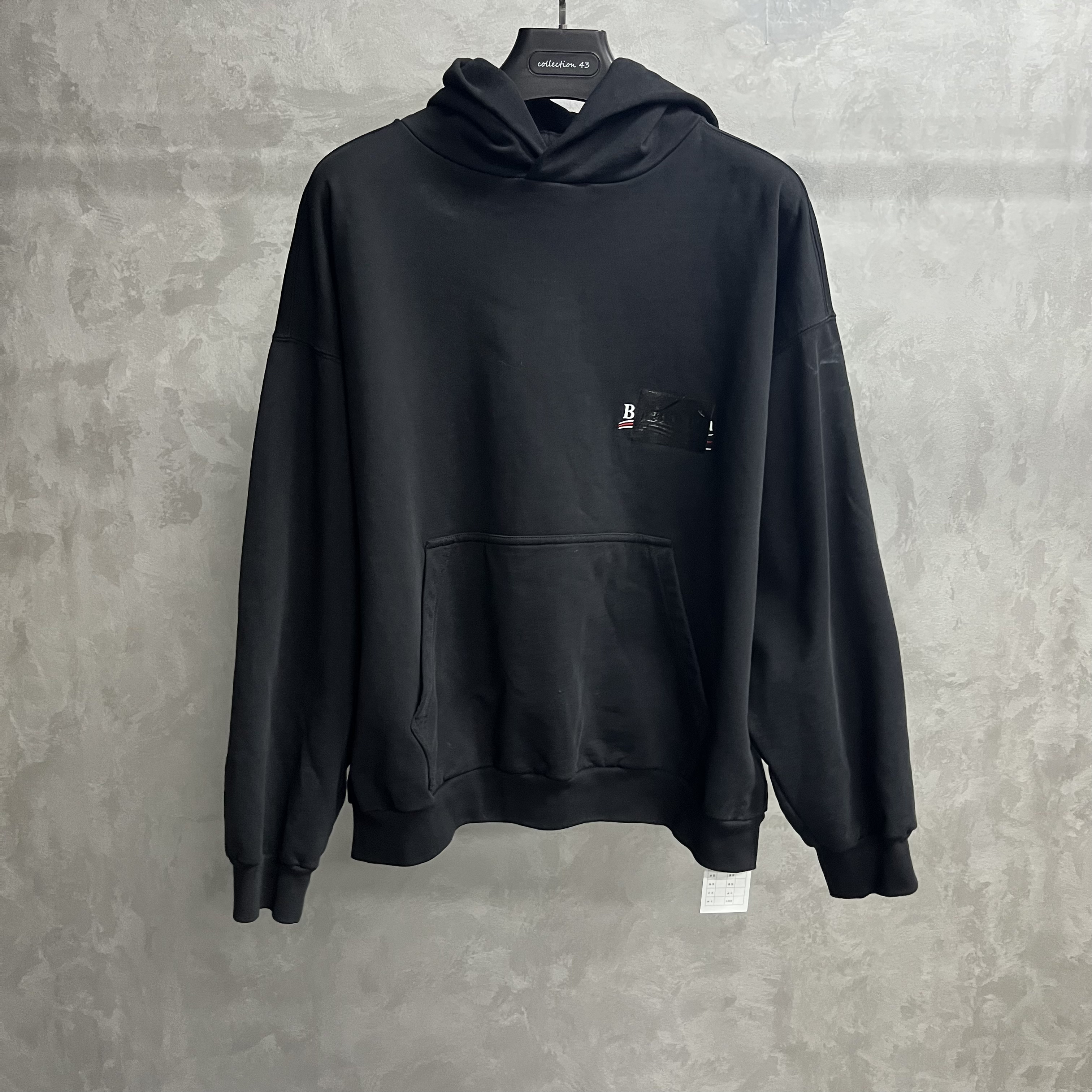99新 Balenciaga/巴黎世家 黑色logo图案印花连帽卫衣/xl码